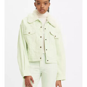 Levi's Women Sherpa Baby Baggy Trucker Jacket Size Med Meadow Mist NWT